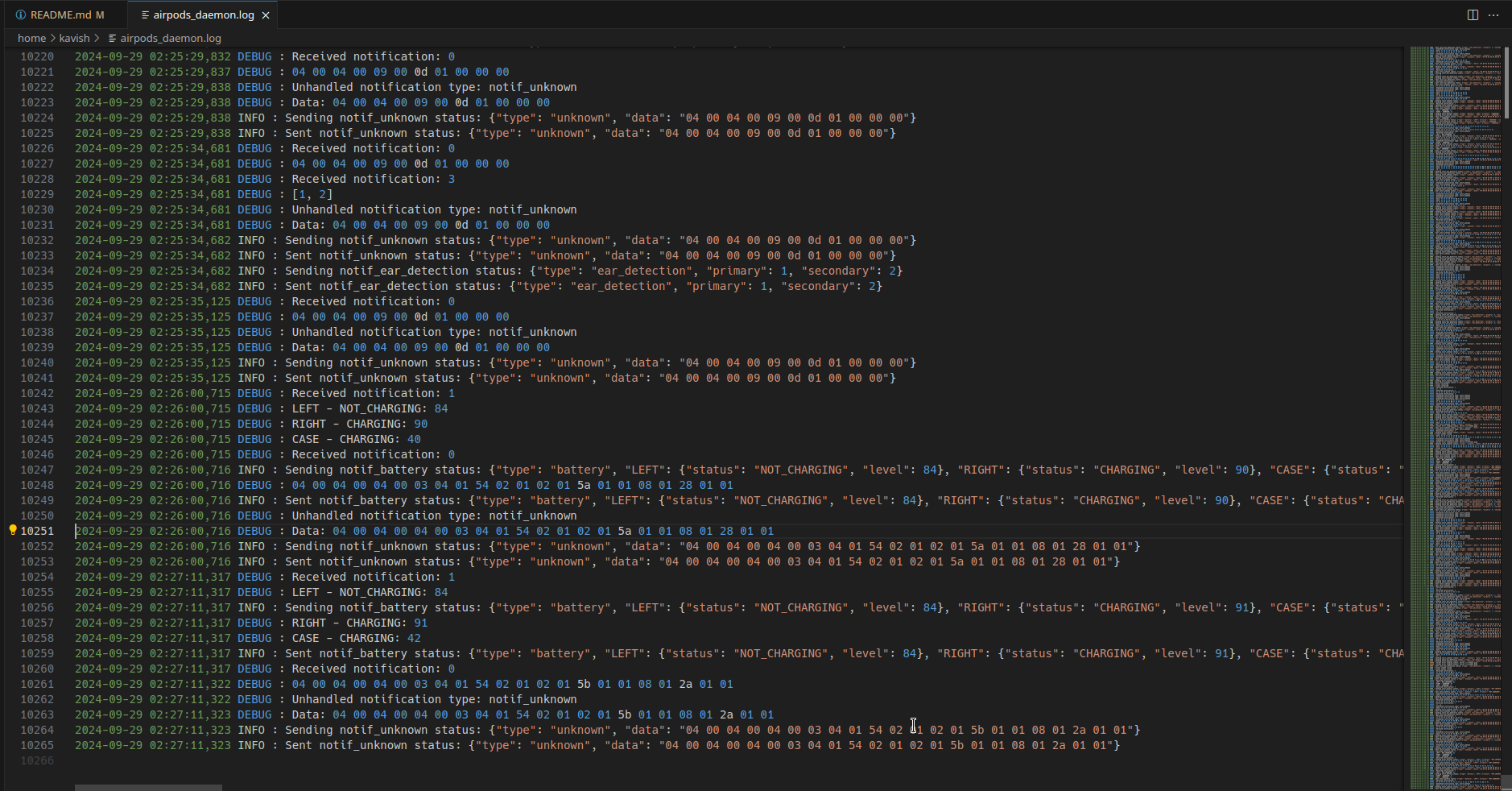 Daemon Log Screenshot